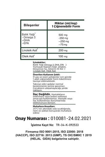 Dr.Organic 3-6-9 Omega 3 Balık Yağı Kapsül 950 mg 3x60 Adet
