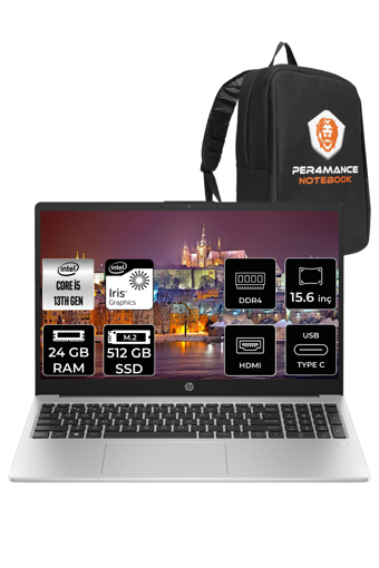 HP 250 G10 8A538EA Dahili Intel Iris Xe Graphics Eligible Intel Core i5 1335U 24 GB Ram 512 GB SSD 15.6 inç Full HD FreeDos Laptop + PER4 Çanta