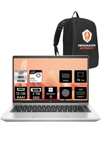 HP Probook 440 G9 5Y3Z3EA Dahili Intel Iris Xe Graphics Eligible Intel Core i7 1255U 12 GB Ram 2 TB SSD 14 inç Full HD Windows 11 Pro Laptop + PER4 Çanta