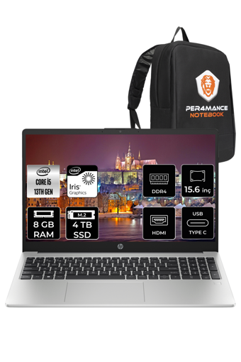 HP 250 G10 8A538EA Dahili Intel Iris Xe Graphics Eligible Intel Core i5 1335U 8 GB Ram 4 TB SSD 15.6 inç Full HD FreeDos Laptop + PER4 Çanta