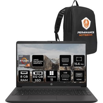 HP 255 G8 7N4W6AA182 Dahili AMD Radeon RX Vega 7 AMD Ryzen 5 5500U 8 GB Ram 512 GB SSD 15.6 inç Full HD Windows 11 Home Laptop + PER4 Çanta