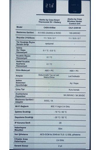 Cosa alarko 40 Derece 0.1 Derece Hassasiyet Akıllı Kablosuz Dijital Termostat