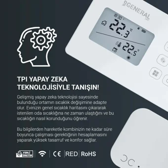 General Solara 300s Rf 30 Derece 0.1 Derece Hassasiyet Akıllı Kablosuz Dijital Termostat