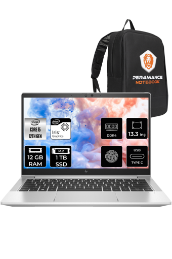 HP Elitebook 630 G9 6S6Y3EAP402 Dahili Intel Iris Xe Graphics Eligible Intel Core i5 1235U 12 GB Ram 1 TB SSD 13.3 inç Full HD FreeDos Laptop + PER4 Çanta