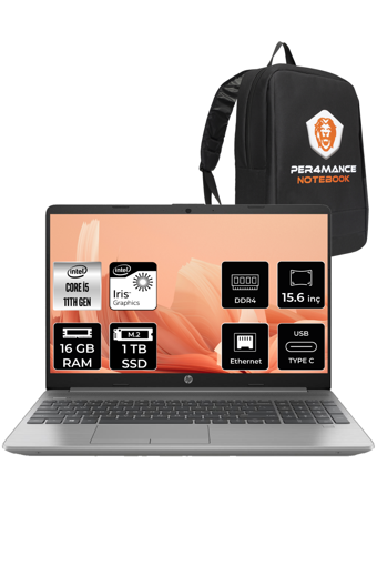HP 250 G8 853U8ES Dahili Intel Iris Xe Graphics Intel Core i5 1135G7 16 GB Ram 1 TB SSD 15.6 inç Full HD FreeDos Laptop + PER4 Çanta