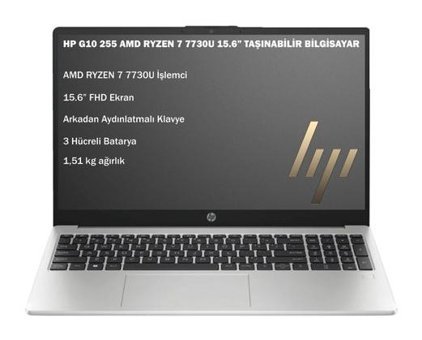 HP 255 G10 8A548EA O8 Dahili AMD Radeon Graphics AMD Ryzen 7 7730U 64 GB Ram 1 TB SSD 15.6 inç Full HD FreeDos Laptop