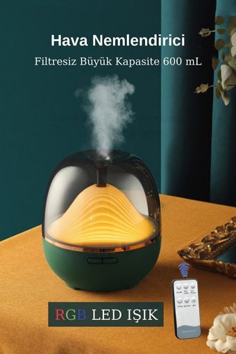 Butfulake Ultrasonik 7 Renk Led 600 ml Işıklı İyonizerli Taşınabilir Şarjlı Mini Soğuk Buhar Makinesi yeşil