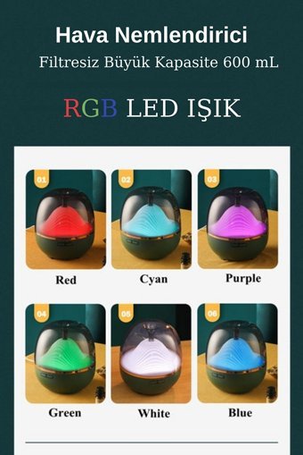 Butfulake Ultrasonik 7 Renk Led 600 ml Işıklı İyonizerli Taşınabilir Şarjlı Mini Soğuk Buhar Makinesi Siyah