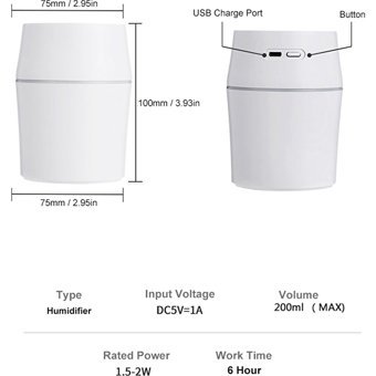 Buyfun Mini 2 W 200 ml Aromaterapi Işıklı İyonizerli Taşınabilir Şarjlı Mini Soğuk Buhar Makinesi