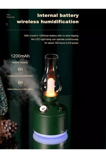 Brawi Dekoratif Lamba Kandil 300 ml 35 dB Aromaterapi Işıklı İyonizerli Taşınabilir Şarjlı Mini Soğuk Buhar Makinesi