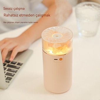Bufan Tuz Madeni Kristal Çevre Lambası 400 ml Aromaterapi Işıklı İyonizerli Taşınabilir Şarjlı Mini Soğuk Buhar Makinesi