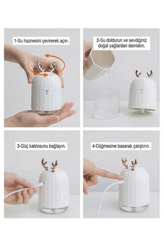 Ateştech Lovely 2 W 220 ml Aromaterapi Işıklı İyonizerli Taşınabilir Şarjlı Mini Soğuk Buhar Makinesi