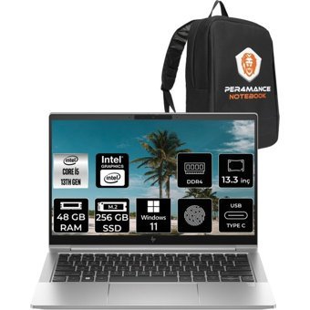 HP Elitebook 630 G10 85D47EAP341 Dahili Intel Iris Xe Graphics Eligible Intel Core i5 1335U 48 GB Ram 256 GB SSD 13.3 inç Full HD Windows 11 Home Laptop + PER4 Çanta