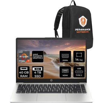 HP 245 G10 8A552EAP340 Dahili AMD Radeon Graphics AMD Ryzen 7 7730U 32 GB Ram 4 TB SSD 14 inç HD FreeDos Laptop + PER4 Çanta