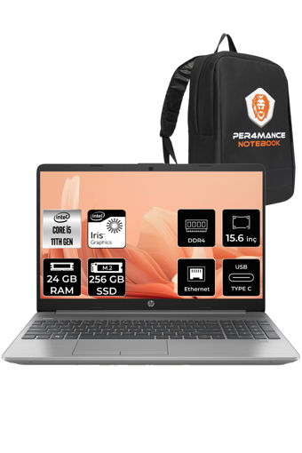 HP 250 G8 853U8ES Dahili Intel Iris Xe Graphics Intel Core i5 1135G7 24 GB Ram 256 GB SSD 15.6 inç Full HD FreeDos Laptop + PER4 Çanta