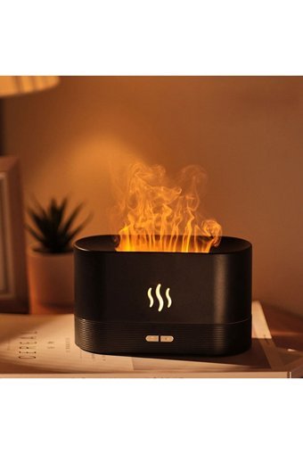 Canderel Alev Görünümlü 4.5 W 200 ml Aromaterapi Işıklı İyonizerli Taşınabilir Şarjlı Mini Sıcak Buhar Makinesi Siyah