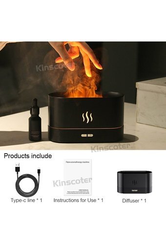 Canderel Alev Görünümlü 4.5 W 200 ml Aromaterapi Işıklı İyonizerli Taşınabilir Şarjlı Mini Sıcak Buhar Makinesi Siyah