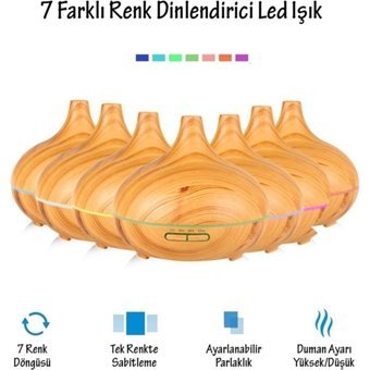 Ateştech Kumandalı Gece Işığı 9 W 550 ml 35 dB Aromaterapi Işıklı İyonizerli Taşınabilir Şarjlı Mini Soğuk Buhar Makinesi Açık Kahverengi