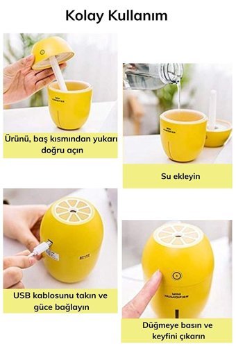 Buffer Limon Tipi Mini 2 W 180 ml Aromaterapi Işıklı İyonizerli Taşınabilir Şarjlı Mini Soğuk Buhar Makinesi