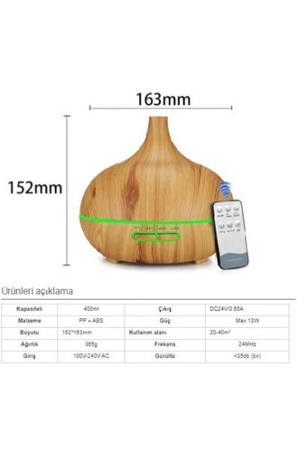 Apiyoo Kumandalı Ultrasonik 7 Renk Led Işıklı 9 W 550 ml 35 dB Aromaterapi Işıklı İyonizerli Taşınabilir Şarjlı Mini Soğuk Buhar Makinesi Açık Kahverengi