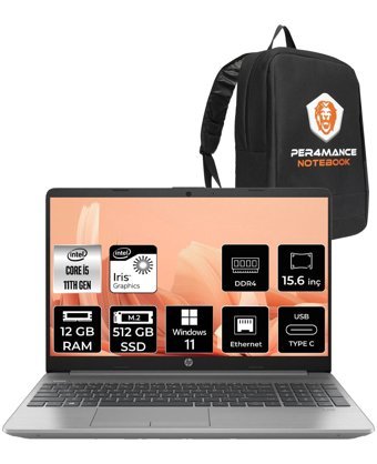HP 250 G8 853U8ES Dahili Intel Iris Xe Graphics Intel Core i5 1135G7 12 GB Ram 512 GB SSD 15.6 inç Full HD Windows 11 Home Laptop + PER4 Çanta