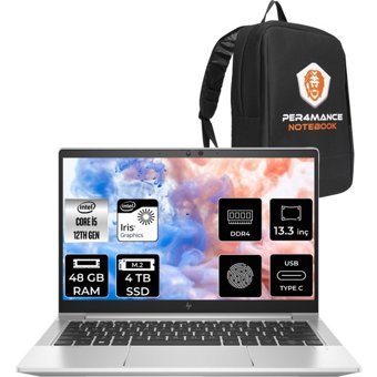 HP Elitebook 630 G9 6S6Y3EAP345 Dahili Intel Iris Xe Graphics Eligible Intel Core i5 1235U 48 GB Ram 4 TB SSD 13.3 inç Full HD FreeDos Laptop + PER4 Çanta