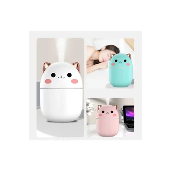 Bufan Sis Sevimli Evcil Hayvan 250 ml Aromaterapi Işıklı İyonizerli Taşınabilir Şarjlı Mini Soğuk Buhar Makinesi Beyaz