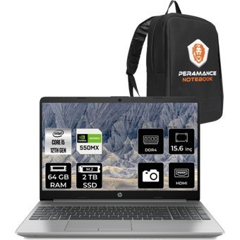 HP 250 G9 6Q8M7ES180 Harici GeForce MX550 Intel Core i5 1235U 64 GB Ram 2 TB SSD 15.6 inç Full HD FreeDos Laptop + PER4 Çanta