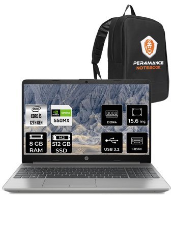 HP 250 G9 6Q8M7ES Harici GeForce MX550 Intel Core i5 1235U 8 GB Ram 512 GB SSD 15.6 inç Full HD FreeDos Laptop + PER4 Çanta