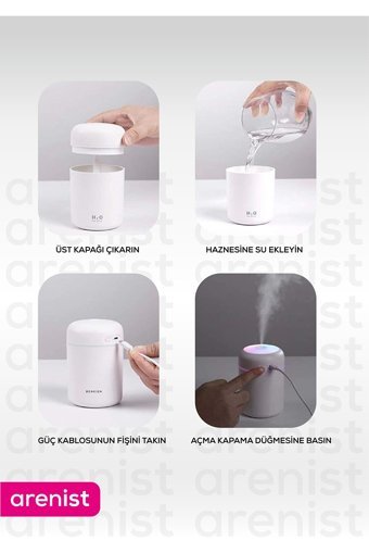 Arenist Aroma Difüzörü 300 ml Aromaterapi Işıklı İyonizerli Taşınabilir Şarjlı Mini Soğuk Buhar Makinesi Pembe