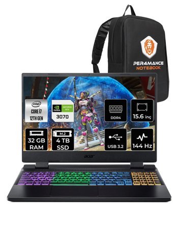 Acer Nitro 5 AN515-58 NH.QGAEY.001 Harici GeForce RTX 3070 Intel Core i7 12700H 32 GB Ram 4 TB SSD 15.6 inç Full HD FreeDos Oyuncu Laptop + PER4 Çanta