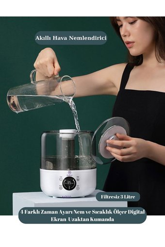 Apiyoo Ultrasonik Işıklı Dijital 25 W 3000 ml 30 dB Aromaterapi Işıklı İyonizerli Taşınabilir Şarjlı Mini Soğuk Buhar Makinesi