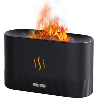 Aloneling Alev Görünümlü 4.5 W 180 ml Aromaterapi Işıklı İyonizerli Taşınabilir Şarjlı Mini Sıcak Buhar Makinesi Siyah