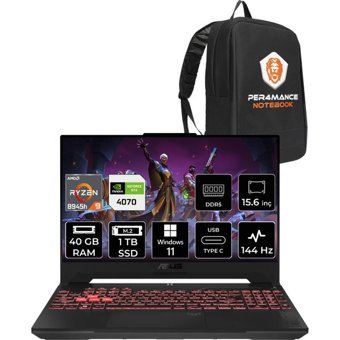 Asus TUF Gaming A15 LP125 LP125P403 Harici GeForce RTX 4070 AMD Ryzen 9 8945H 40 GB Ram 1 TB SSD 15.6 inç Full HD Windows 11 Pro Oyuncu Laptop + PER4 Çanta