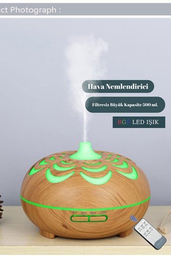 Butfulake Ultrasonik 7 Renk Led 500 ml 36 dB Aromaterapi Işıklı İyonizerli Taşınabilir Şarjlı Mini Soğuk Buhar Makinesi Açık Ahşap