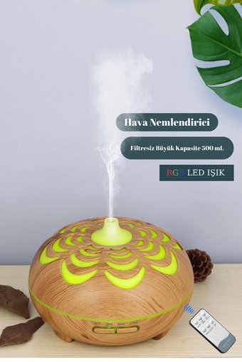 Butfulake Ultrasonik 7 Renk Led 500 ml 36 dB Aromaterapi Işıklı İyonizerli Taşınabilir Şarjlı Mini Soğuk Buhar Makinesi Açık Ahşap
