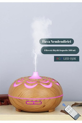 Butfulake Ultrasonik 7 Renk Led 500 ml 36 dB Aromaterapi Işıklı İyonizerli Taşınabilir Şarjlı Mini Soğuk Buhar Makinesi Açık Ahşap