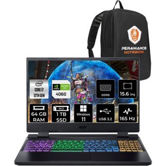 Acer Nitro 5 AN515-58 NHQM0EYP333 Harici GeForce RTX 4060 Intel Core i7 12700H 64 GB Ram 1 TB SSD 15.6 inç Full HD FreeDos Oyuncu Laptop + PER4 Çanta