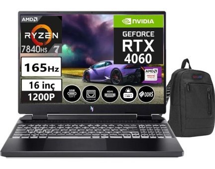 Acer Nitro 16 AN16-41 NHQLLEY00116 Harici GeForce RTX 4060 AMD Ryzen 7 7840HS 64 GB DDR5 Ram 512 GB SSD 16 inç Full HD Windows 11 Home Oyuncu Laptop + WeblegelsinÇanta