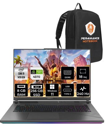 Asus ROG Strix G18 N6092 Harici GeForce RTX 4080 Intel Core i9 14900HX 8 GB Ram 256 GB SSD 18 inç Full HD Windows 11 Home Oyuncu Laptop + PER4 Çanta