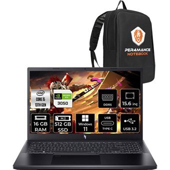 Acer Nitro 5 15 ANV15-51 NHQNCEY002P387 Harici GeForce RTX 3050 Intel Core i5 13420H 16 GB Ram 512 GB SSD 15.6 inç Full HD Windows 11 Pro Oyuncu Laptop + PER4 Çanta