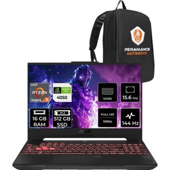 Asus TUF Gaming A15 LP158P307 Harici GeForce RTX 4050 AMD Ryzen 5 7535HS 16 GB Ram 512 GB SSD 15.6 inç Full HD FreeDos Oyuncu Laptop + PER4 Çanta