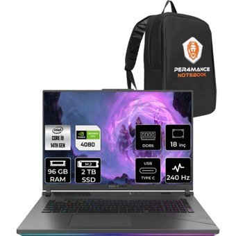 Asus ROG Strix G18 N6092P339 N6092 Harici GeForce RTX 4080 Intel Core i9 14900HX 96 GB Ram 2 TB SSD 18 inç QHD FreeDos Oyuncu Laptop + PER4 Çanta