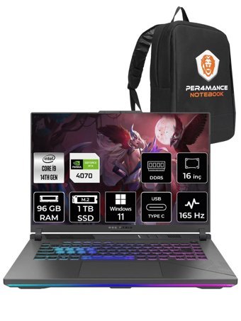Asus ROG Strix G16 N3088 Harici GeForce RTX 4070 Intel Core i9 14900HX 96 GB Ram 1 TB SSD 16 inç Full HD Windows 11 Pro Oyuncu Laptop + PER4 Çanta