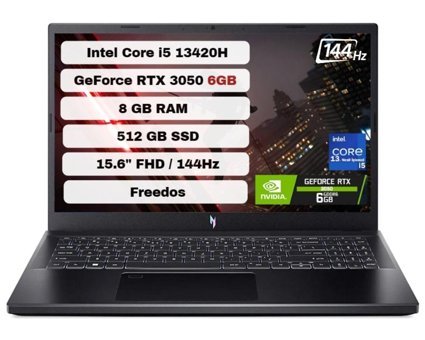 Acer Nitro 5 ANV15-51 NH.QNCEY.001 ANV15-51-59CJ Harici GeForce RTX 3050 Intel Core i5 13420H 8 GB Ram 512 GB SSD 15.6 inç Full HD FreeDos Oyuncu Laptop
