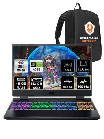 Acer Nitro 5 AN515-58-775T NH.QM0EY.002 Harici GeForce RTX 4060 Intel Core i7 12700H 48 GB Ram 512 GB SSD 15.6 inç Full HD FreeDos Oyuncu Laptop + PER4 Çanta