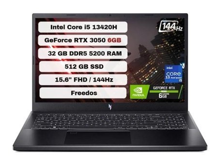 Acer Nitro 5 15 ANV15-51 NH.QNCCEY.00132 Harici GeForce RTX 3050 Intel Core i5 13420H 32 GB Ram 512 GB SSD 15.6 inç Full HD FreeDos Oyuncu Laptop