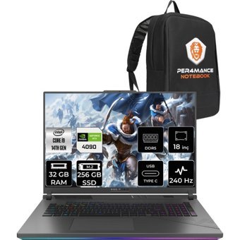Asus ROG Strix Scar 18 N6100P316 N6100 Harici GeForce RTX 4090 Intel Core i9 14900HX 32 GB Ram 256 GB SSD 18 inç QHD FreeDos Oyuncu Laptop + PER4 Çanta
