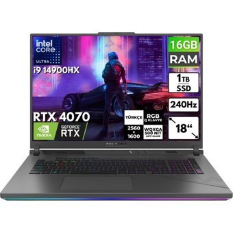 Asus ROG Strix G18 G814JIR-N6002 BT11 Harici GeForce RTX 4070 Intel Core i9 14900HX 16 GB Ram 1 TB SSD 18 inç Full HD FreeDos Oyuncu Laptop