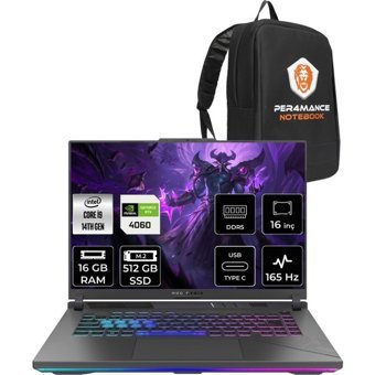 Asus ROG Strix G16 N3095P307 Harici GeForce RTX 4060 Intel Core i9 14900HX 16 GB Ram 512 GB SSD 16 inç Full HD FreeDos Oyuncu Laptop + PER4 Çanta